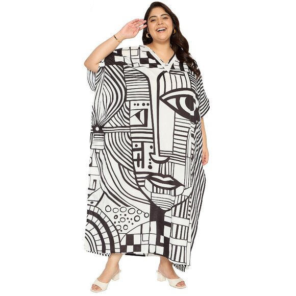 Gypsie Blu Women Casual Tribal Print Caftan Kimono Dress for Maxi Beach Cover Up - Picture 1 of 7